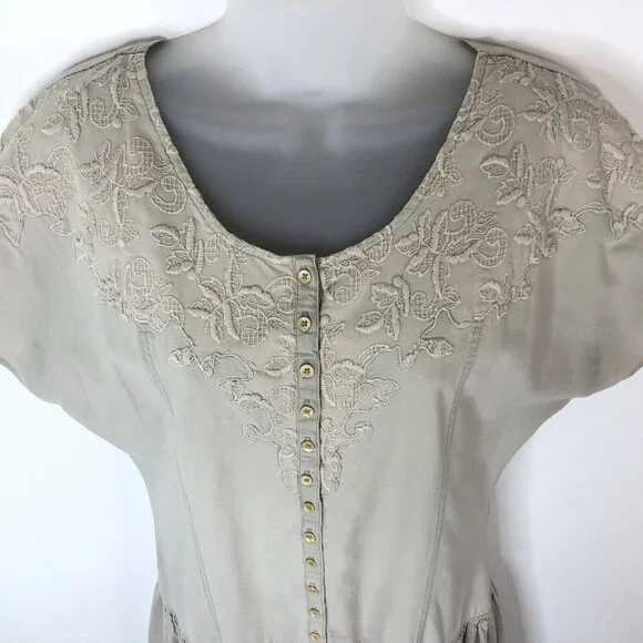 Together Womens Cotton Twill Dress Sz 6M Tan Country Western Drop Waist Buttons - Picture 2 of 12